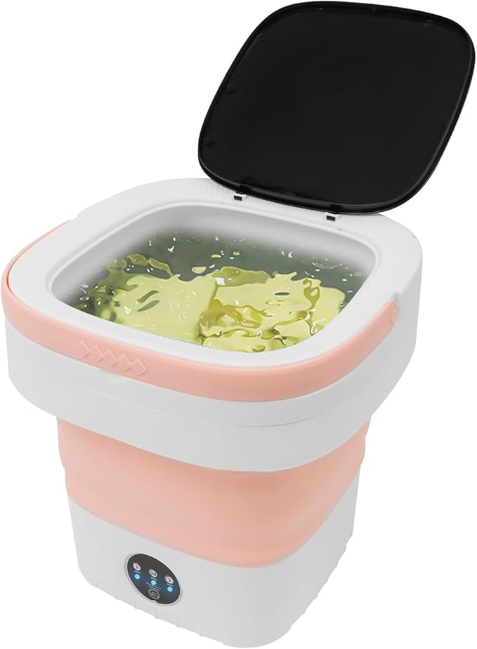 Składana mini pralka, przenośna pralka, 12 l, silnik z czystej miedzi, 36 W, 12 V, kempingowa, mobilna, 3 tryby czyszczenia, pralka podróżna (różowa) - Image 2