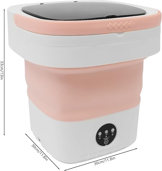 Składana mini pralka, przenośna pralka, 12 l, silnik z czystej miedzi, 36 W, 12 V, kempingowa, mobilna, 3 tryby czyszczenia, pralka podróżna (różowa)