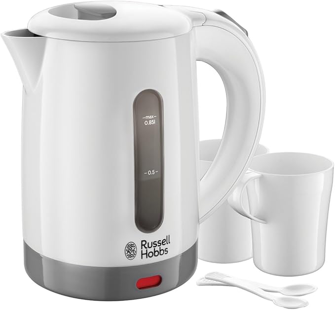 Russell Hobbs czajnik elektryczny, wymienny filtr antywapienny, kontroler otter,podróżny, w zestawie 2 kubki, plastik
