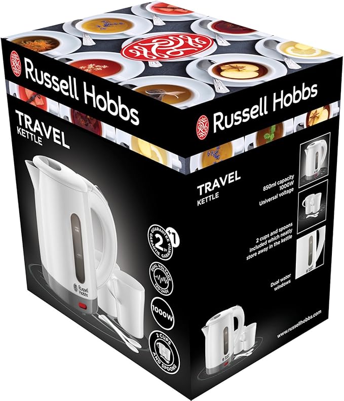 Russell Hobbs czajnik elektryczny, wymienny filtr antywapienny, kontroler otter,podróżny, w zestawie 2 kubki, plastik - Image 3