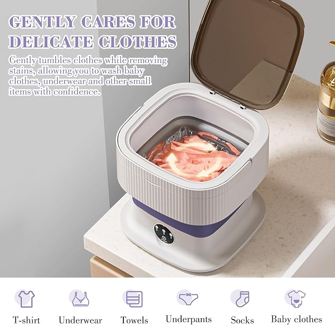 LIROPAU Przenośna mini pralka, 15 l, pralka kempingowa, z wirowaniem, głębokie czyszczenie bielizny, odzieży dla niemowląt, skarpet do mieszkania, sypialni, podróży, wózka turystycznego - Image 6