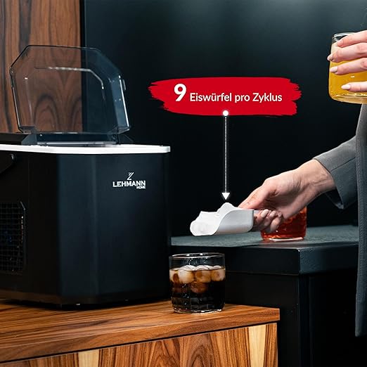 Lehmann Frosty – Kostkarka do Lodu 12kg/24h, Cicha, Kompaktowa, Automatyczne Czyszczenie, Regulacja Rozmiaru Kostek, Timer – Idealna do Domu i na Imprezy - Image 5