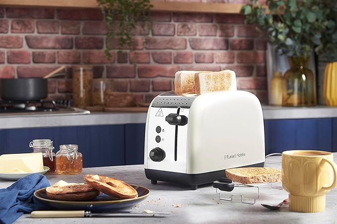 Russell Hobbs toster, na 2 kromki, bardzo szerokie szczeliny na tosty, nasadka do bułek, 6 ustawień opiekania, funkcja rozmrażania i Lift & Look, 1670W, stal nierdzewna, kremowy, Colors Plus 26551-56 - Image 3